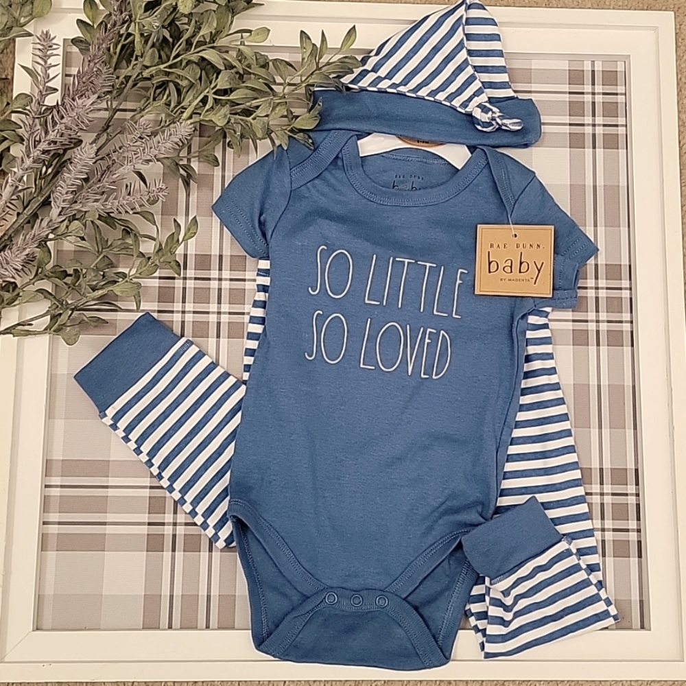 Rae Dunn baby 6 - 9 month So Little So Loved 3 Piece Set